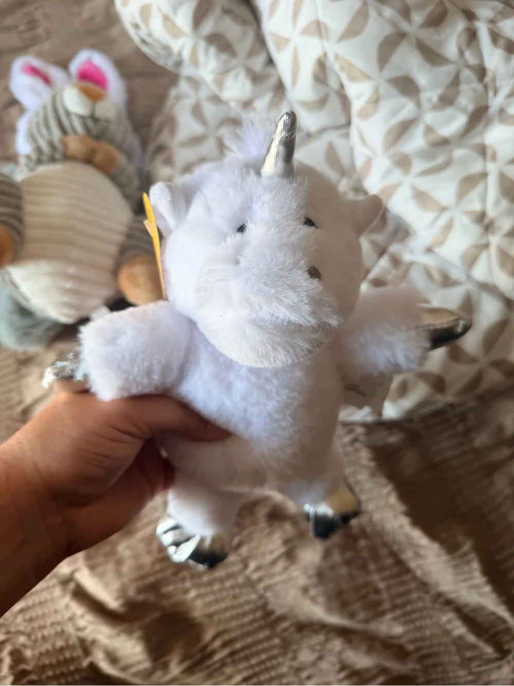 Plush White Unicorn Stuffed Animal with Silver Accents